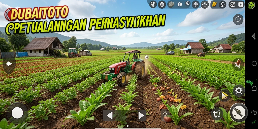 Tangkapan layar gameplay DUBAITOTO menunjukkan aktivitas bertani yang seru.