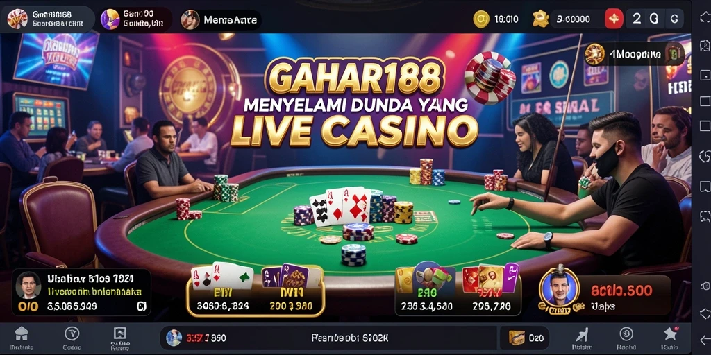 Screenshot GAHAR188 yang menunjukkan dealer live dan suasana kasino.
