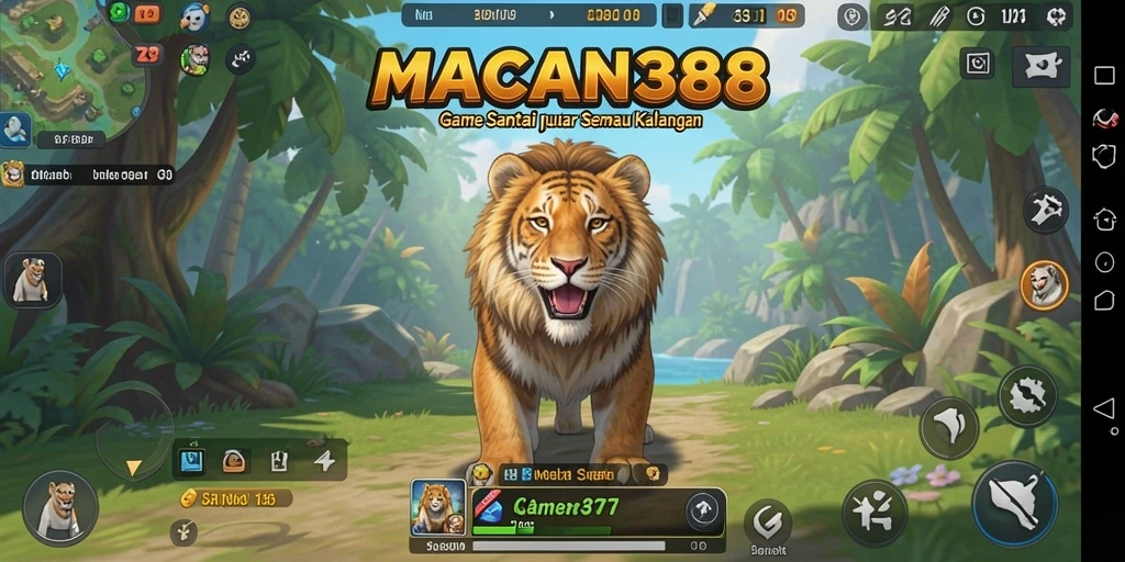 Tampilan gameplay santai dari MACAN388 yang penuh warna.